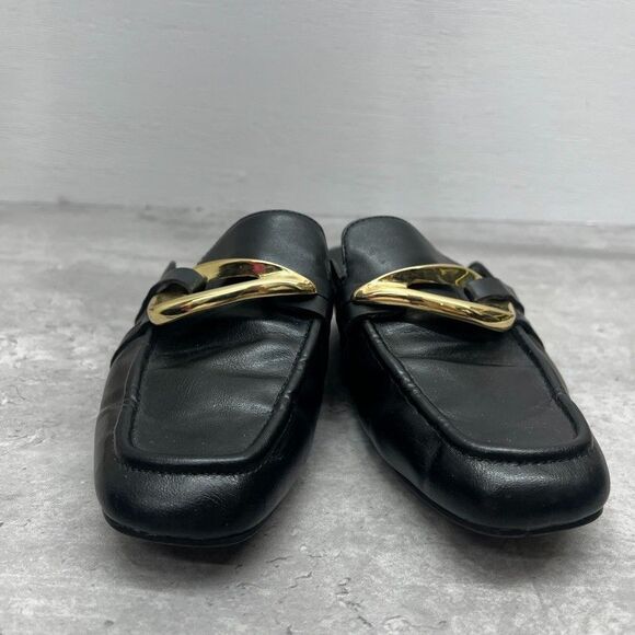 Zara Black Leather Embellished Metallic Slip-On Mule Flat Loafers Womens Size 39 - Picture 4 of 8